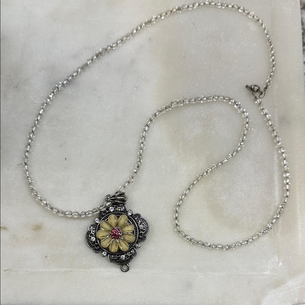 Elegant Silver and Pink Floral Pendant Necklace